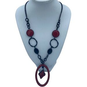✨Black & red statement necklace plastic acrylic w chain necklace large pendant